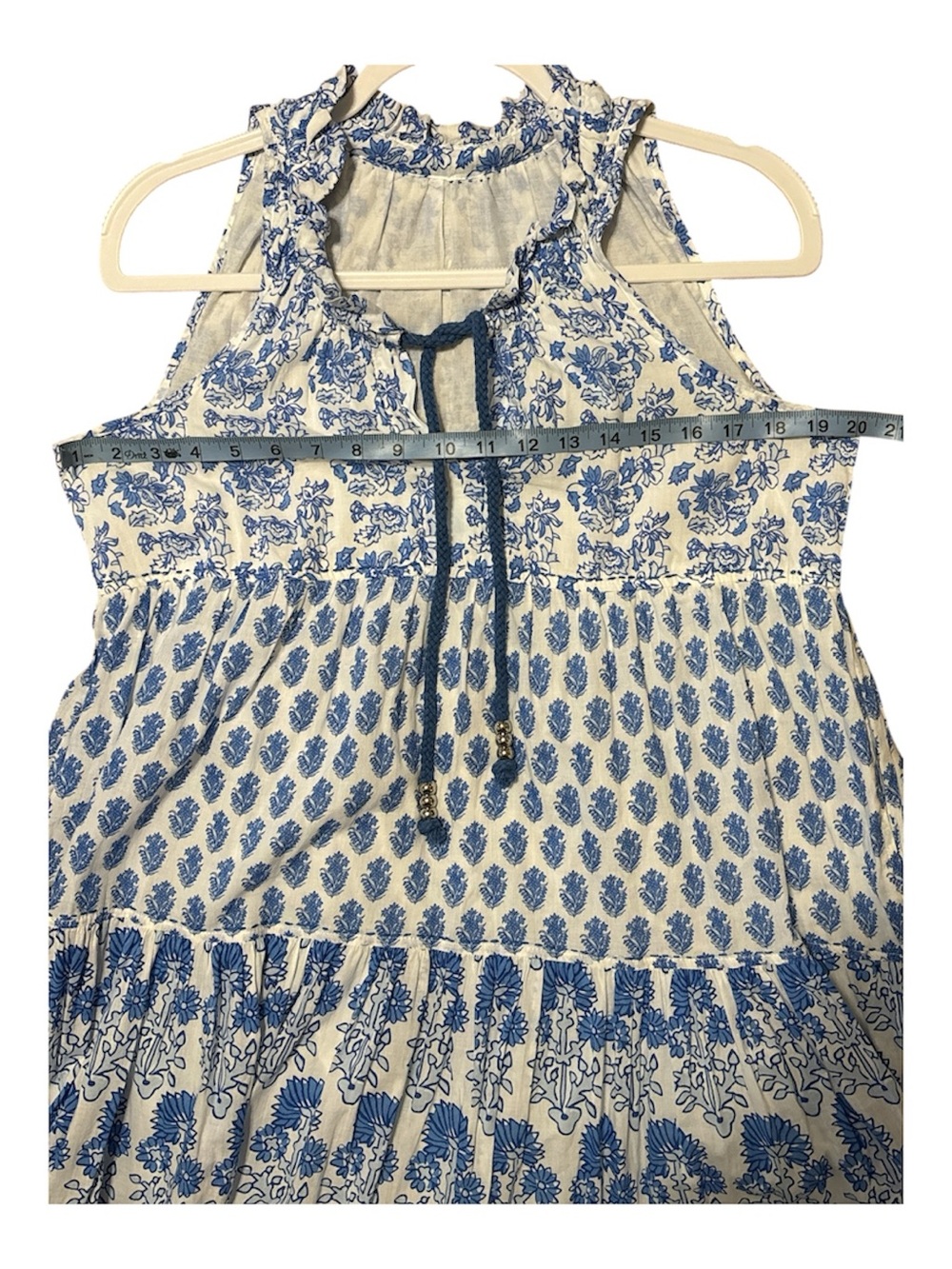 Calypso St. Barth Blue White Floral Block Print Tiered Maxi Dress Halter, Small - Picture 10 of 13